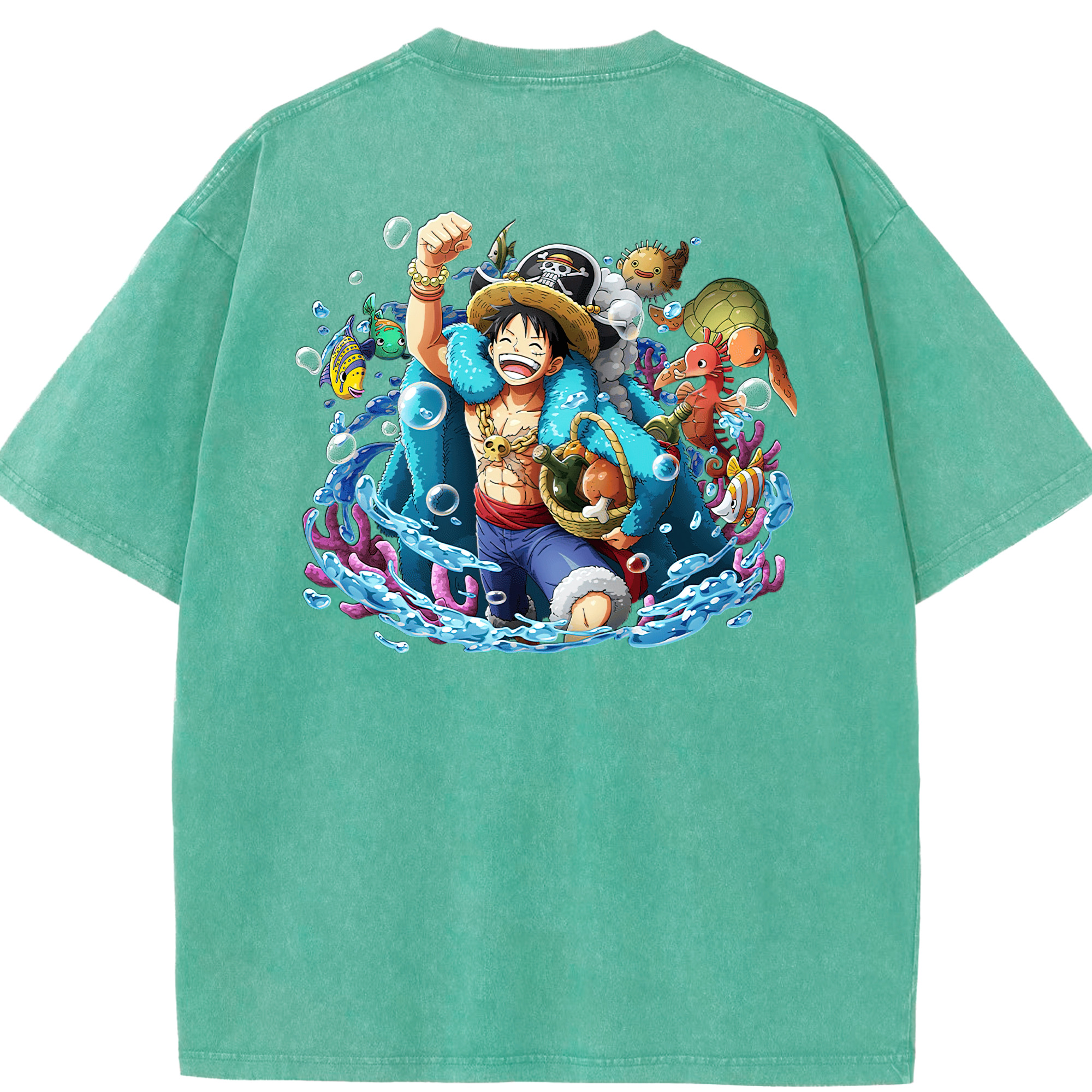 ワンピース モンキー・D・ルフィ ONE PIECE Monkey D. Luffy 綿100% ヴィンテージ風 半袖Tシャツ（背面プリント）